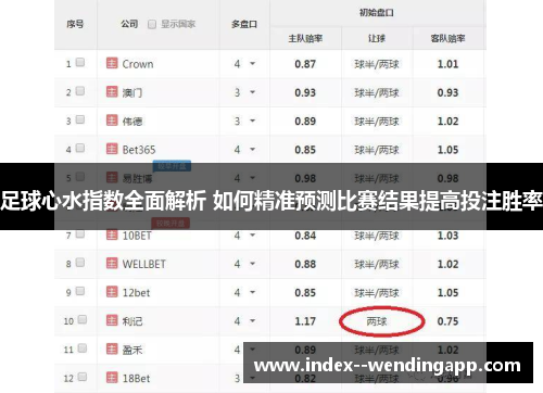足球心水指数全面解析 如何精准预测比赛结果提高投注胜率
