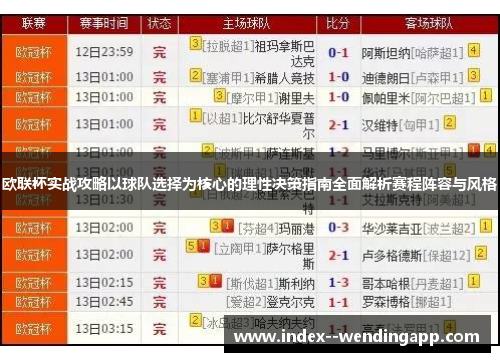 欧联杯实战攻略以球队选择为核心的理性决策指南全面解析赛程阵容与风格