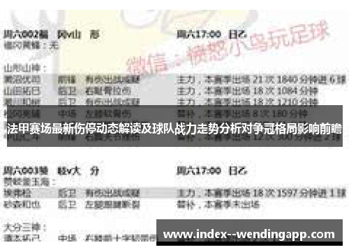 法甲赛场最新伤停动态解读及球队战力走势分析对争冠格局影响前瞻 法甲赛场最新伤停动态解读及球队战力走势分析对争冠格局影响前瞻